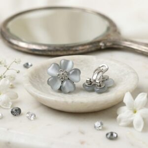 Serinara Midnight Petal Studs – Cat-Eye Floral Earrings with Forever-Silver Finish