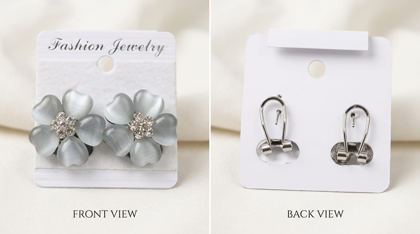 Serinara Midnight Petal Studs – Cat-Eye Floral Earrings with Forever-Silver Finish - Image 3