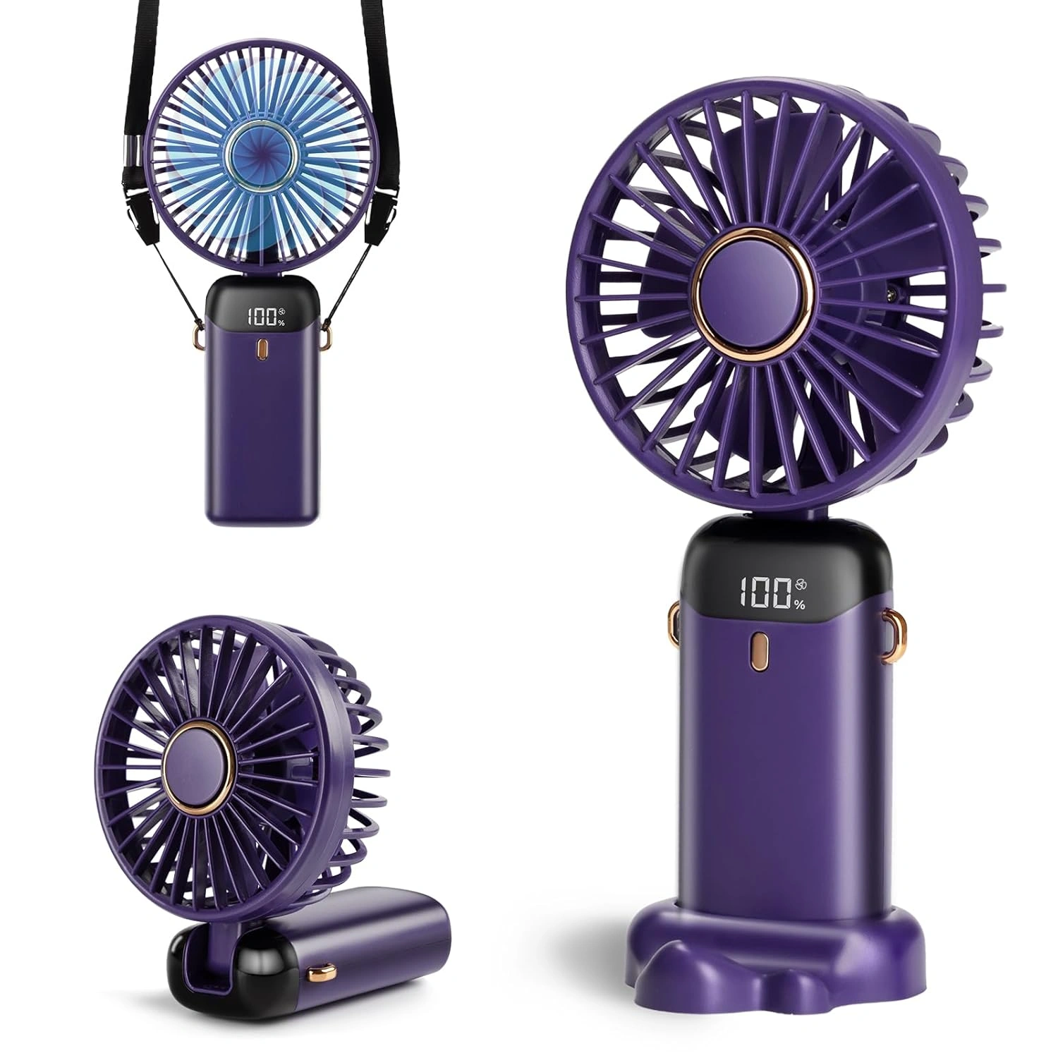 Portable Handheld Rechargeable Fan folded on an office desk