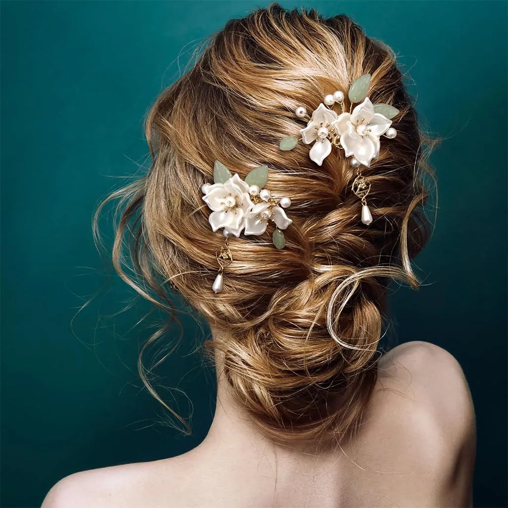 Camellia Flower Tassel Hair Pin Set Retro Bridal Headpiece 5Pcs - Image 7